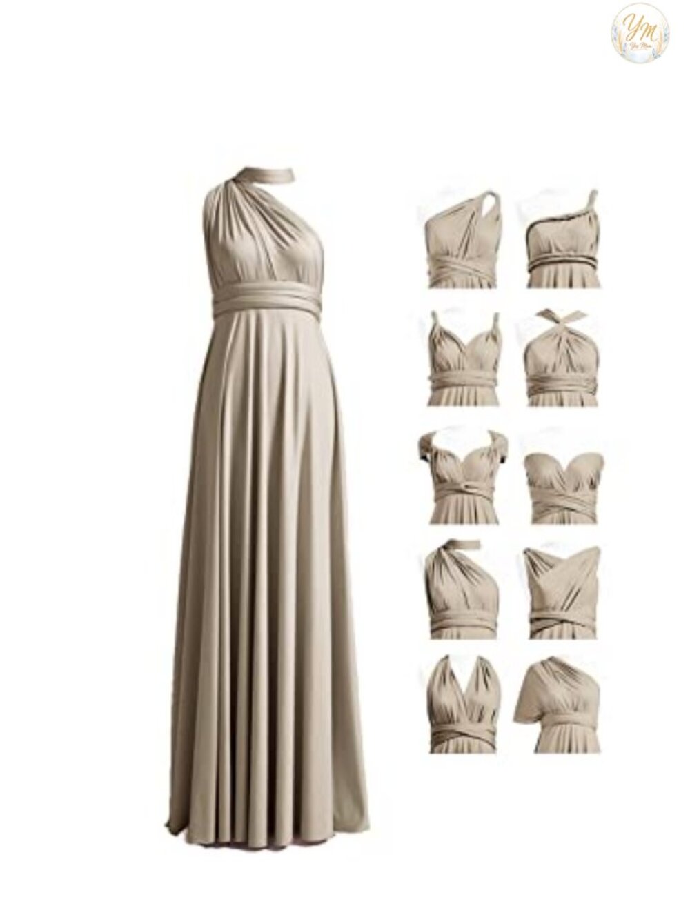 Infinity Convertible Bridesmaid Maxi Dress Multi-Way Wrap Sleeveless Fit Flare